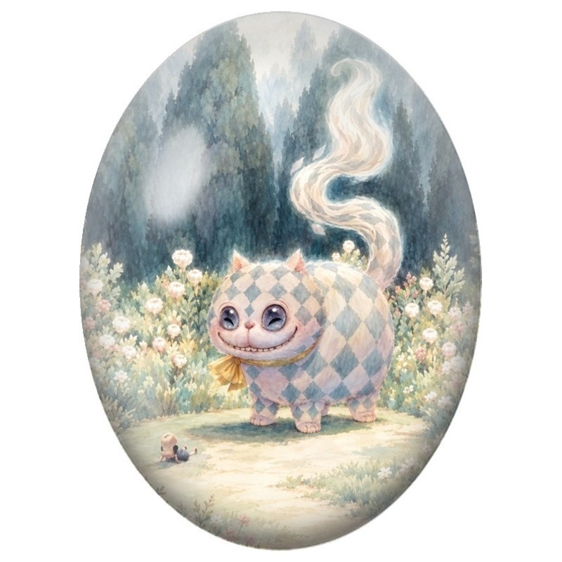 Cabochon en Verre Illustré Chat du Cheshire Fantastique 13x18, 18x25 ou 30x40mm