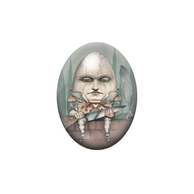 Cabochon en Verre Illustré Humpty Dumpty Alice au Pays des Merveilles Gothique 13x18, 18x25 ou 30x40mm