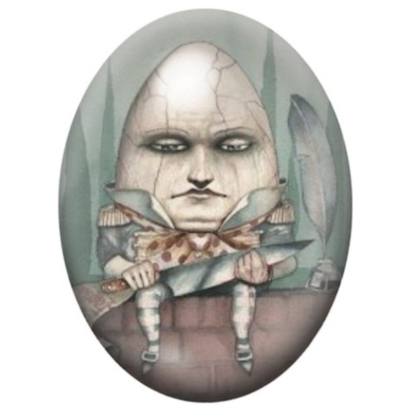 Cabochon en Verre Illustré Humpty Dumpty aux Papillons 13x18, 18x25 ou 30x40mm