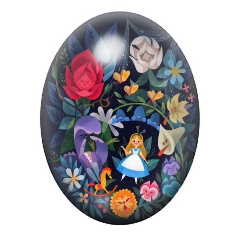 Cabochon en Verre Illustré Alice au Pays des Merveilles 13x18, 18x25 ou 30x40mm