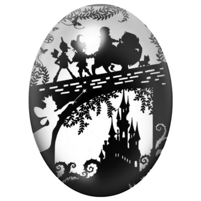 Cabochon en Verre Illustré Magicien d’Oz en Silhouettes 13x18, 18x25 ou 30x40mm