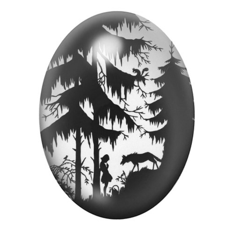 Cabochon en Verre Illustré Le Petit Chaperon Rouge 13x18, 18x25 ou 30x40mm