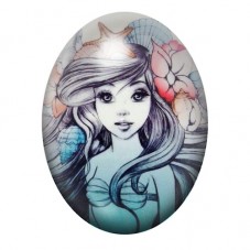 Cabochon en Verre Illustré Petite Sirène aux Fleurs 13x18, 18x25 ou 30x40mm pour la création de bijoux fantaisie - DIY