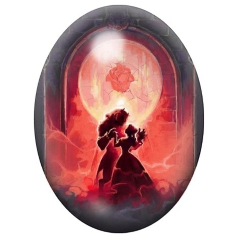 Cabochon en Verre Illustré Belle et la Rose Enchantée 13x18, 18x25 ou 30x40mm