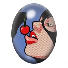 Cabochon en Verre Illustré Femme Pop Art à la Cerise 13x18, 18x25 ou 30x40mm pour la création de bijoux fantaisie - DIY