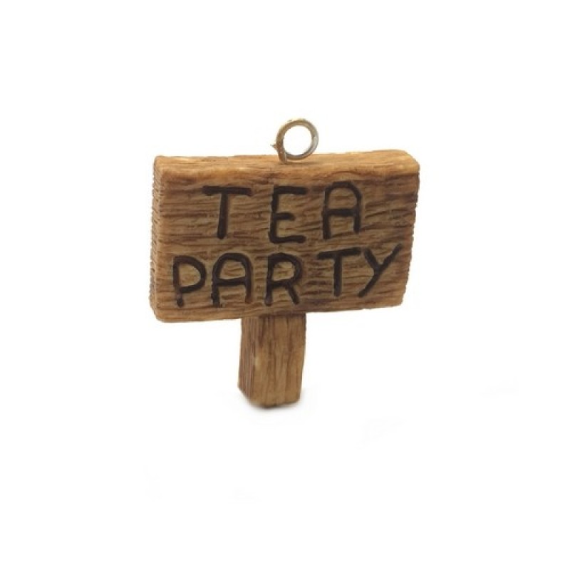 Breloque Panneau Tea Party Alice au Pays des Merveilles en Fimo 27x25mm