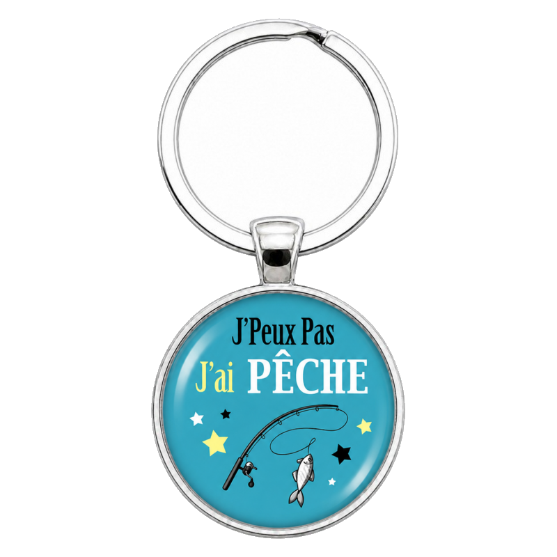 Porte-Clé Fait Main J’Peux Pas J’ai PÊCHE Verre 25mm
