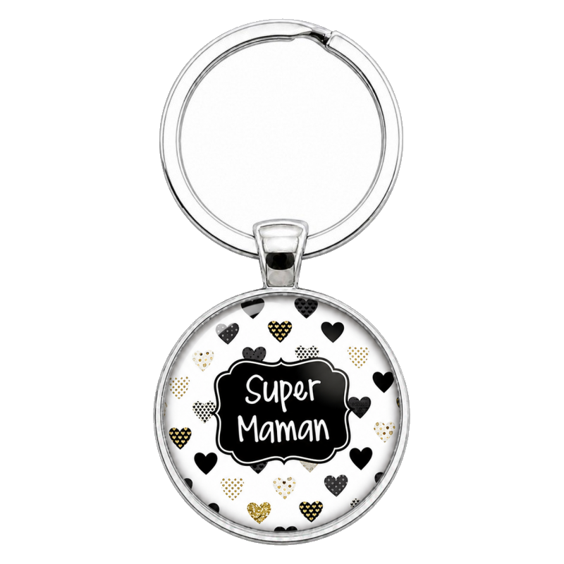Porte-Clé Fait Main Super Maman Verre 25mm