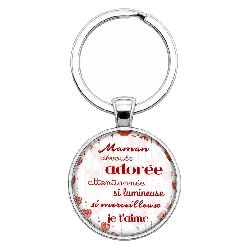 Porte-Clé Fait Main Maman Merveilleuse Je t’Aime Verre 25mm