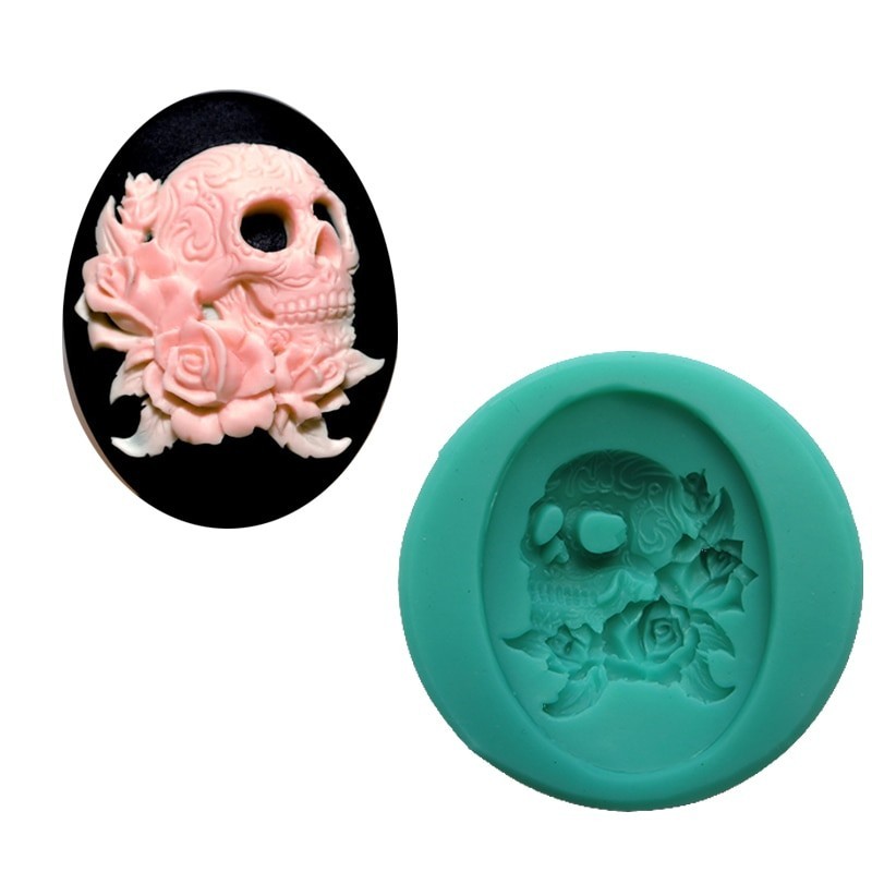 Moule en Silicone Crâne Tête de Mort Gothique 30x40mm Fimo Résine Gâteau
