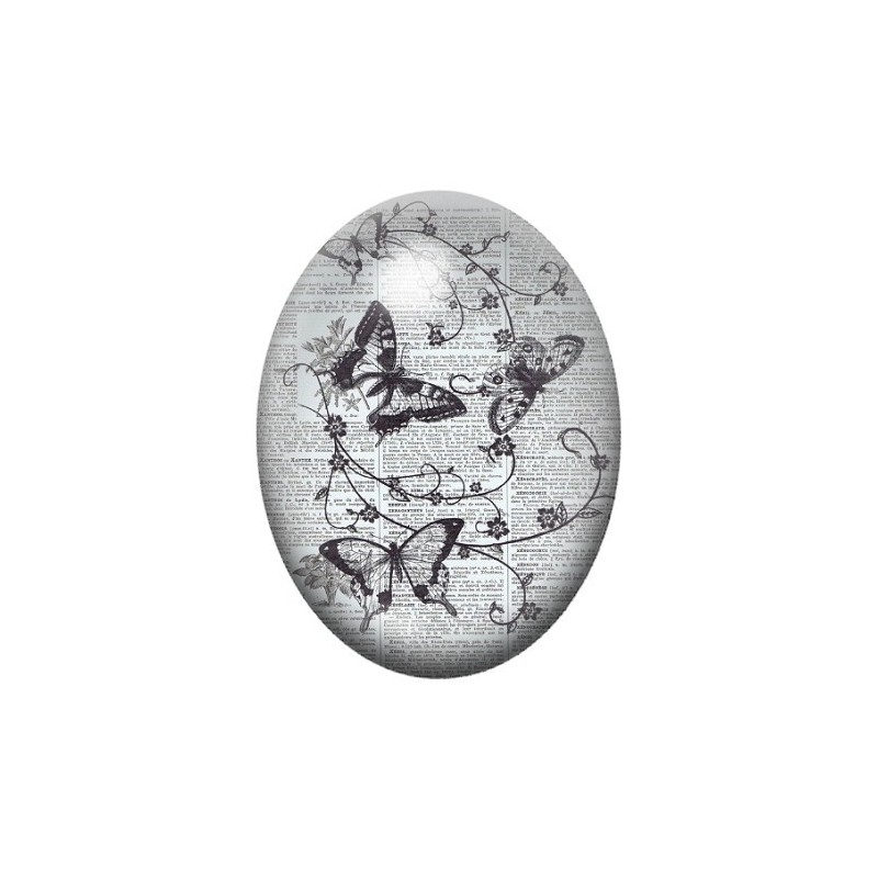 Cabochon en Verre Illustré Papillons Noir et Blanc 13x18, 18x25 ou 30x40mm