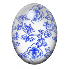 Cabochon en Verre Illustré Fleurs Blanc/Bleu 13x18, 18x25 ou 30x40mm pour la Création de Bijoux Fantaisie - DIY