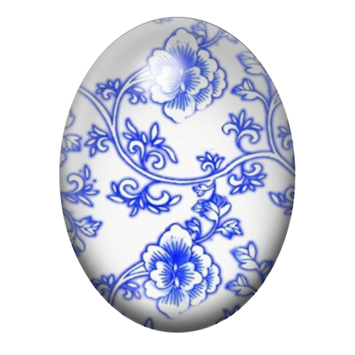 Cabochon en Verre Illustré Fleurs Blanc/Bleu 13x18, 18x25 ou 30x40mm