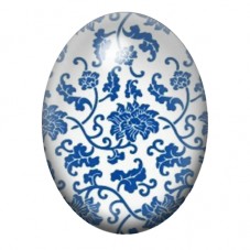 Cabochon en Verre Illustré Rosace Florale Bleu et Blanc 13x18, 18x25 ou 30x40mm pour la création de bijoux fantaisie - DIY