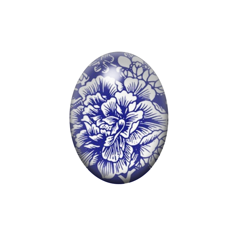 Cabochon en Verre Illustré Fleurs Blanc/Bleu 13x18, 18x25 ou 30x40mm