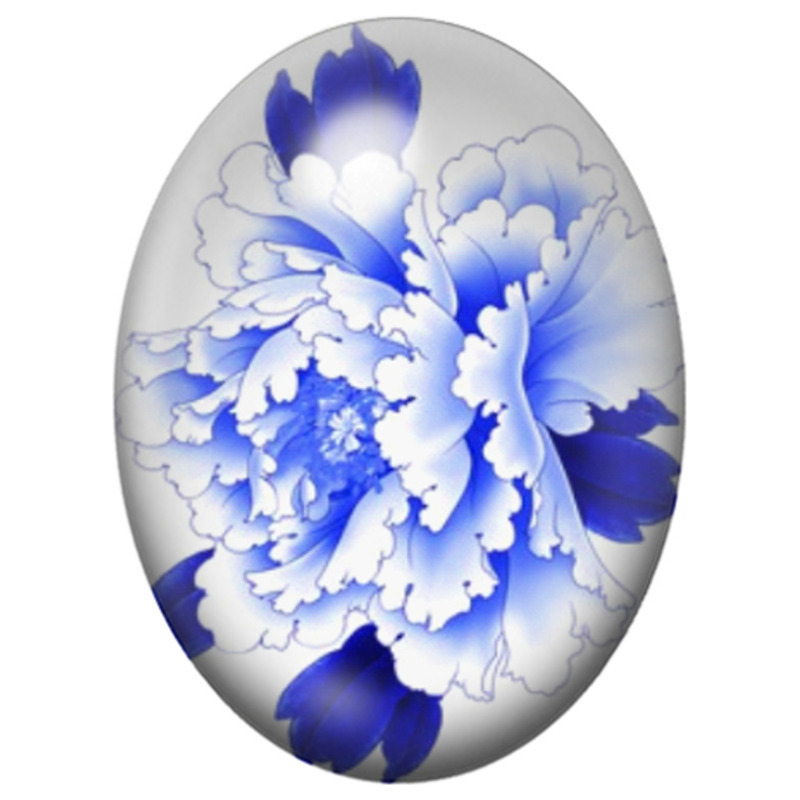 Cabochon en Verre Illustré Pivoine Bleue Aquarelle 13x18, 18x25 ou 30x40mm