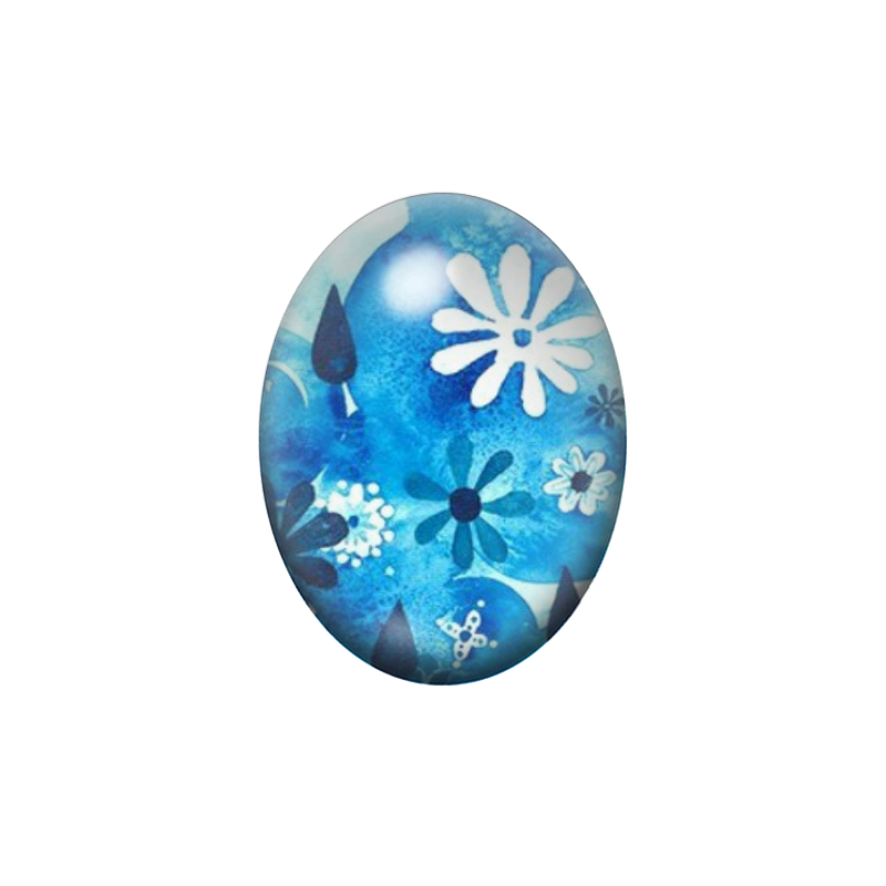 Cabochon en Verre Illustré Fleurs Blanc/Bleu 13x18, 18x25 ou 30x40mm
