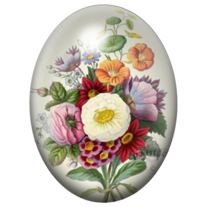 Cabochon en Verre Illustré Bouquet de Fleurs Anciennes 13x18, 18x25 ou 30x40mm
