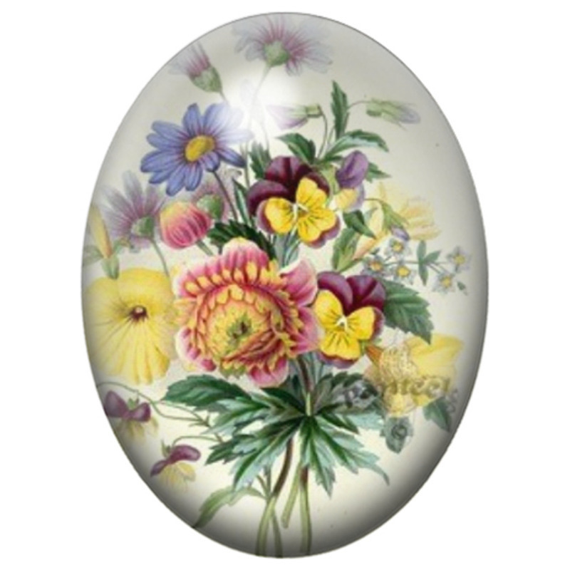 Cabochon en Verre Illustré Bouquet Champêtre Multicolore 13x18, 18x25 ou 30x40mm