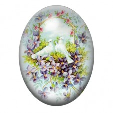 Cabochon en Verre Illustré Miroir Fleuri aux Colombes 13x18, 18x25 ou 30x40mm pour la création de bijoux fantaisie - DIY