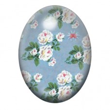 Cabochon en Verre Illustré Roses Blanches sur Fond Bleu 13x18, 18x25 ou 30x40mm pour la création de bijoux fantaisie - DIY
