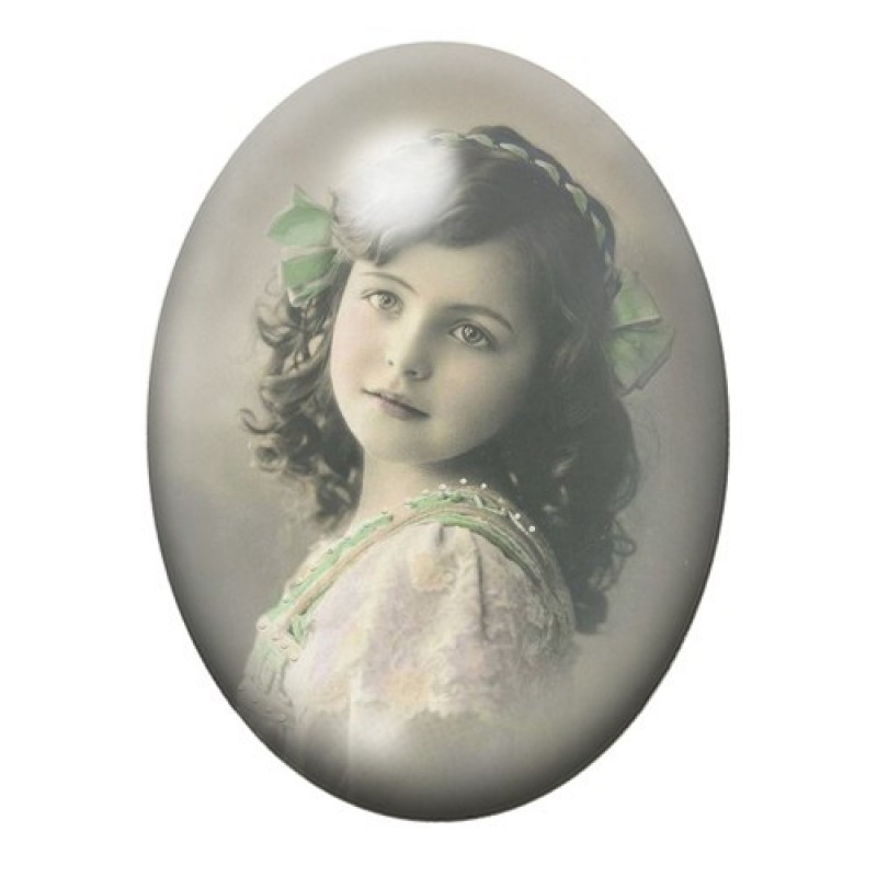 Cabochon en Verre Illustré Petite Fille Vintage 13x18, 18x25 ou 30x40mm
