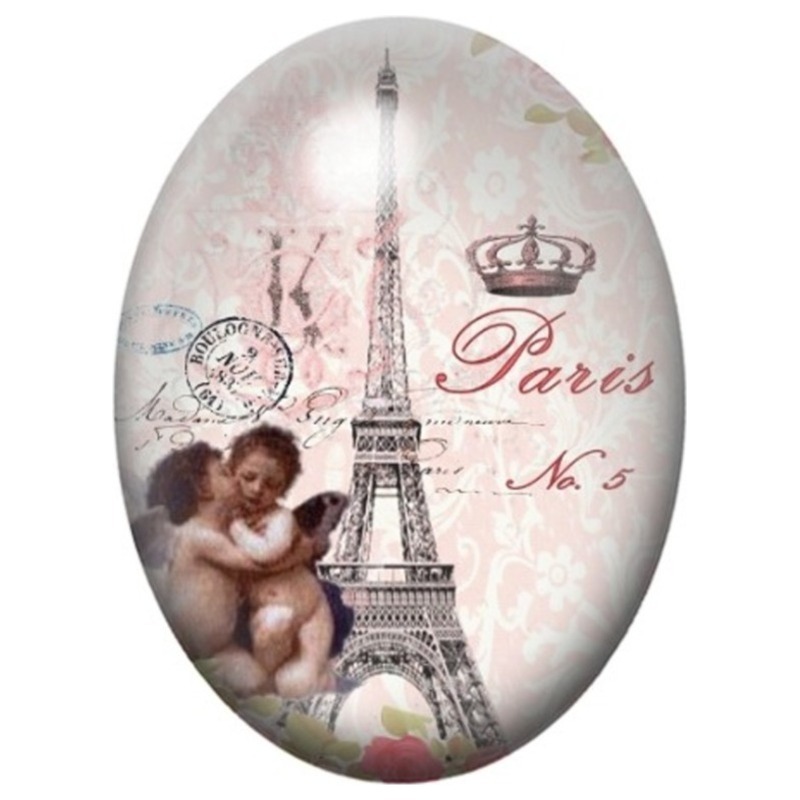 Cabochon en Verre Illustré Paris Rose à la Tour Eiffel 13x18, 18x25 ou 30x40mm