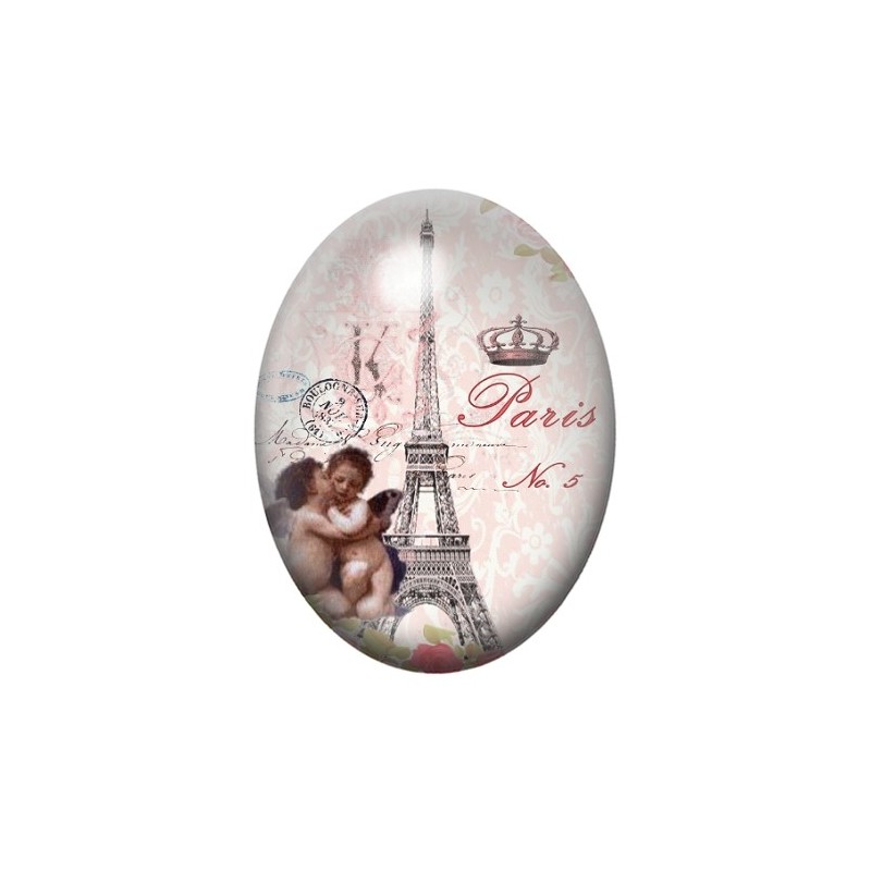 Cabochon en Verre Illustré Tour Eiffel Ange Vintage 13x18, 18x25 ou 30x40mm