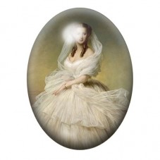 Cabochon en Verre Illustré Femme en Robe Blanche Vintage 13x18, 18x25 ou 30x40mm pour la création de bijoux fantaisie - DIY