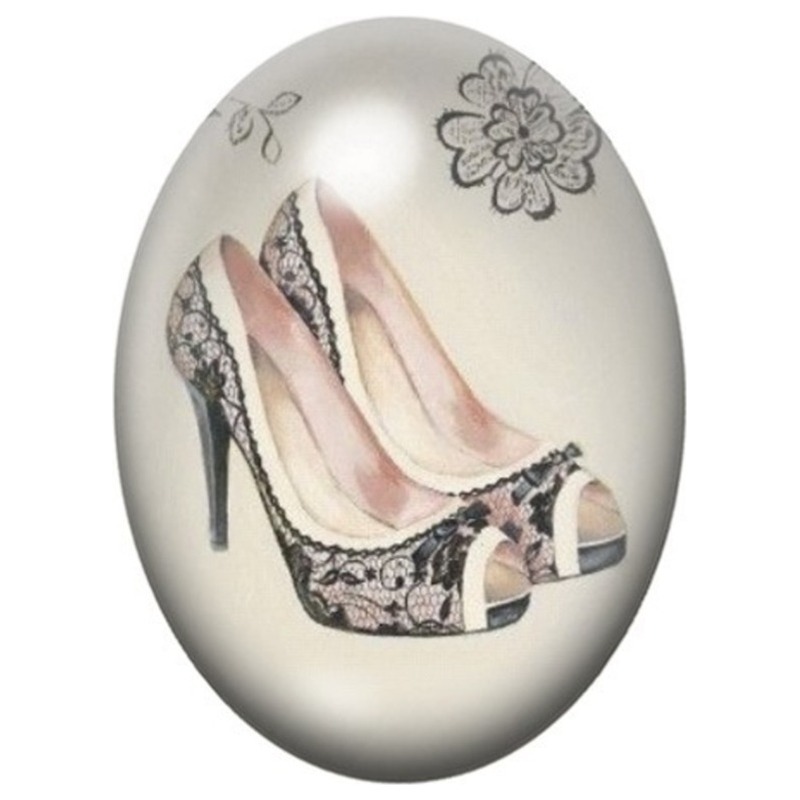 Cabochon en Verre Illustré Escarpins Vintage à Fleurs 13x18, 18x25 ou 30x40mm