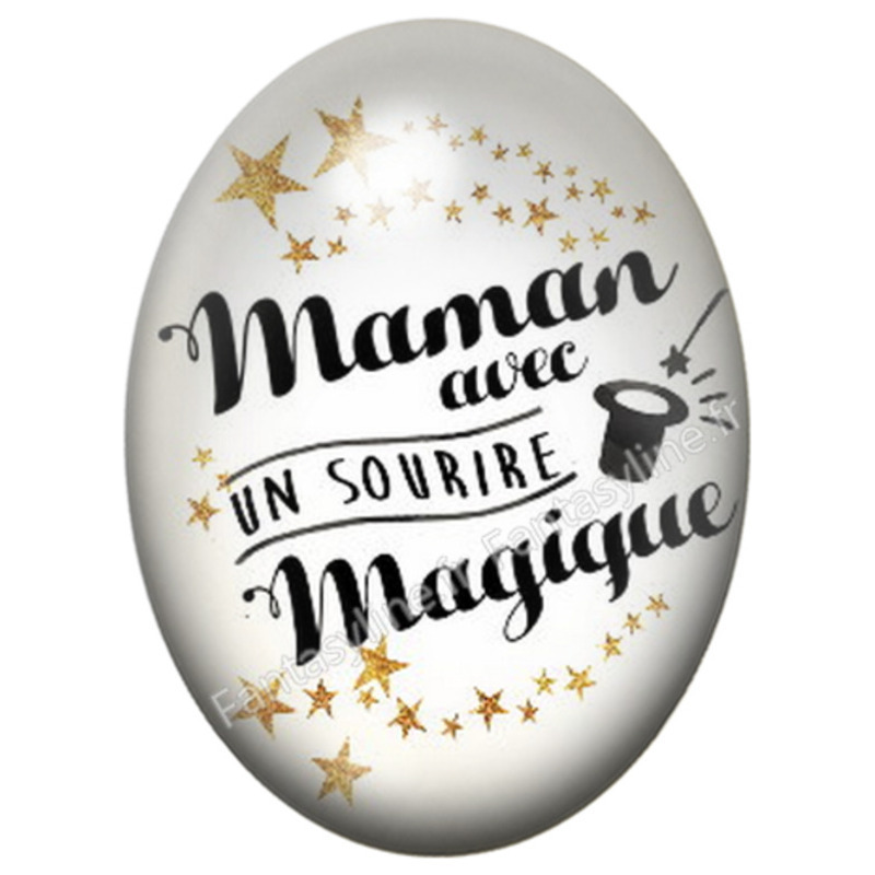 Cabochon en Verre Illustré Maman au Sourire Magique 13x18, 18x25 ou 30x40mm