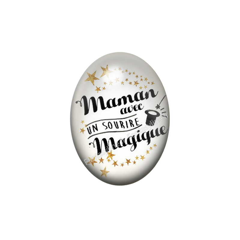 Cabochon en Verre Illustré Maman Magique 13x18, 18x25 ou 30x40mm