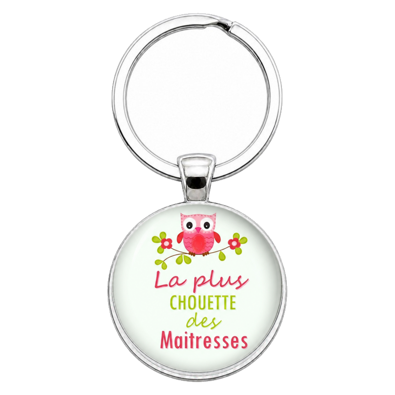 Porte-Clé Fait Main La plus chouette des maîtresses Verre 25mm