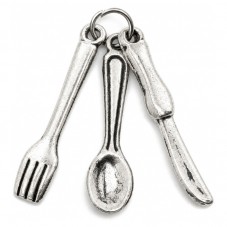 2 Breloques Couverts Couteau - Fourchette - Cuillère Argentés 28mm pour la Création de Bijoux Fantaisie - DIY