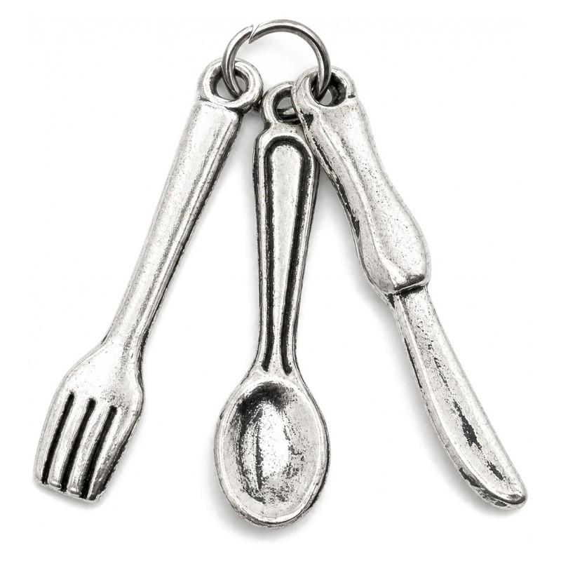 2 Breloques Couverts Couteau - Fourchette - Cuillère Argentés 28mm