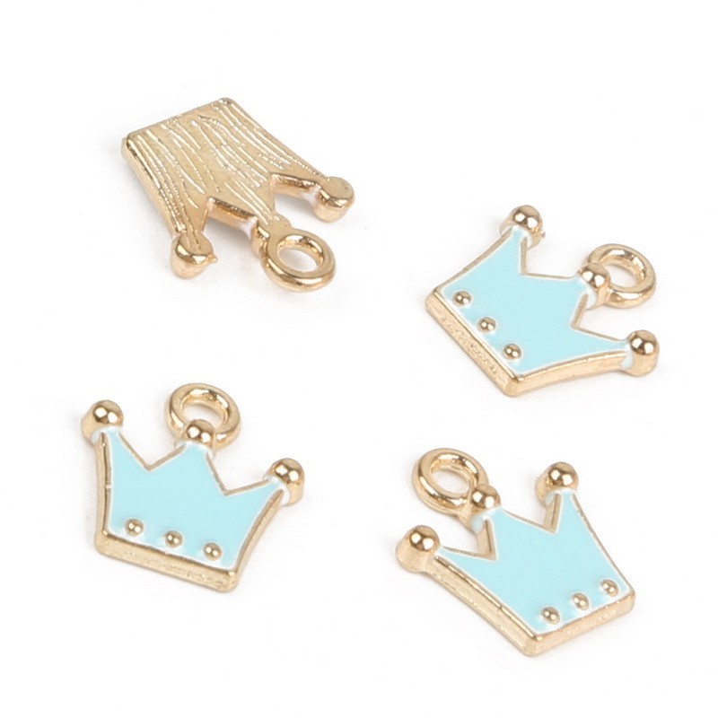 2 Breloques Couronne Prince Princesse Émail Rose Bleu ou Noir Doré 10x11mm