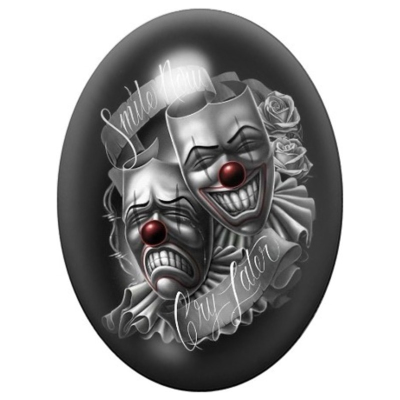 Cabochon en Verre Illustré Masques de Théâtre Gothiques 13x18, 18x25 ou 30x40mm