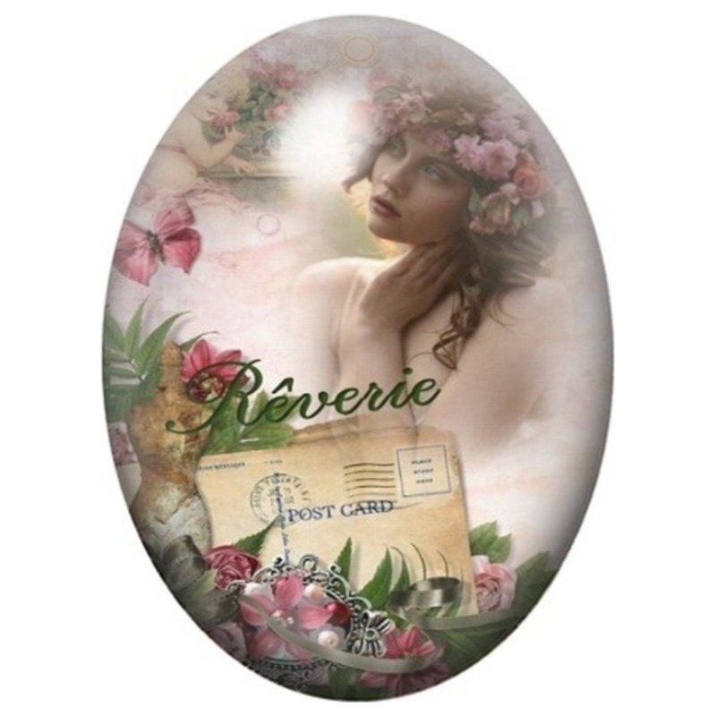 Cabochon en Verre Illustré Carte Postale Vintage aux Roses 13x18, 18x25 ou 30x40mm