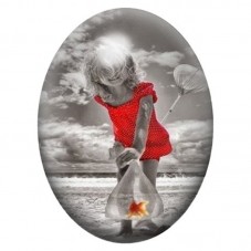 Cabochon en Verre Illustré Petite Fille au Bord de la Mer 13x18, 18x25 ou 30x40mm pour la création de bijoux fantaisie - DIY