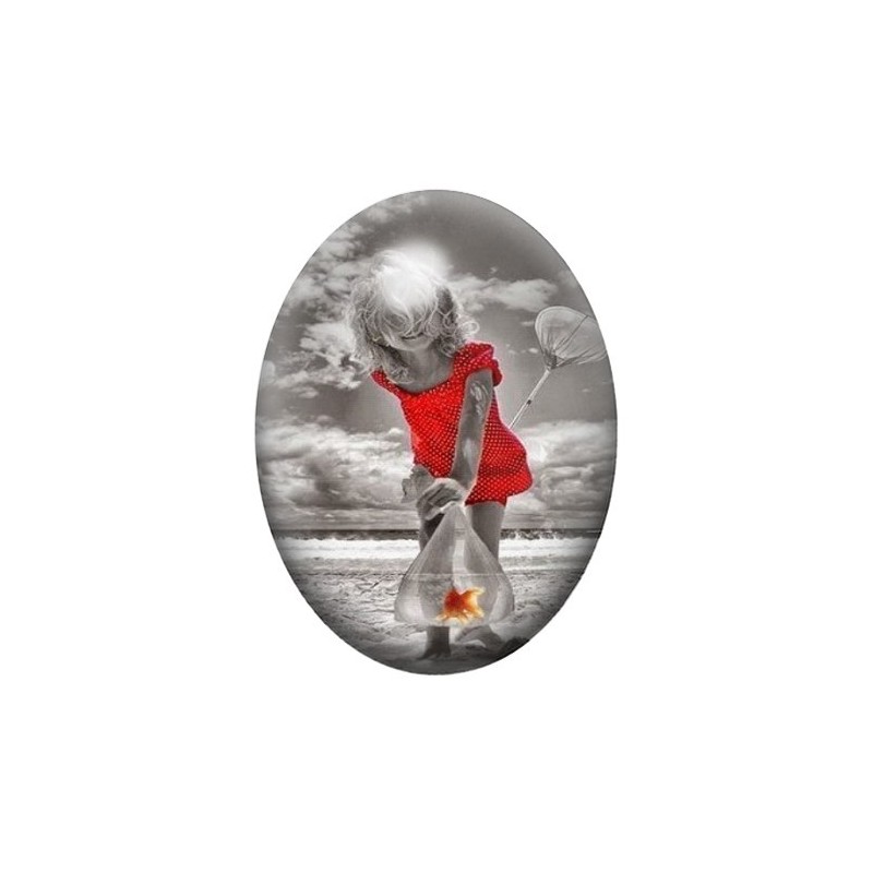 Cabochon en Verre Illustré Petite Fille à la Mer 13x18, 18x25 ou 30x40mm