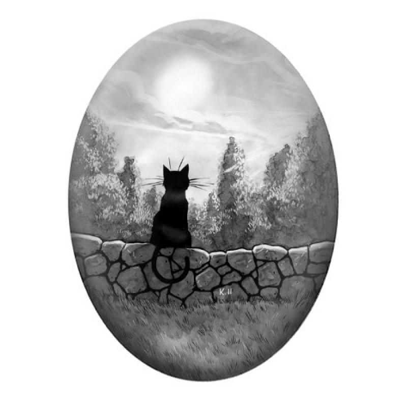 Cabochon en Verre Illustré Chat Noir & Blanc 13x18, 18x25 ou 30x40mm