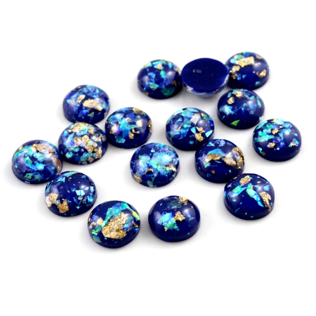 10 Cabochons Pailletés Noir, Bleu ou Turquoise en Résine pour Support 12mm