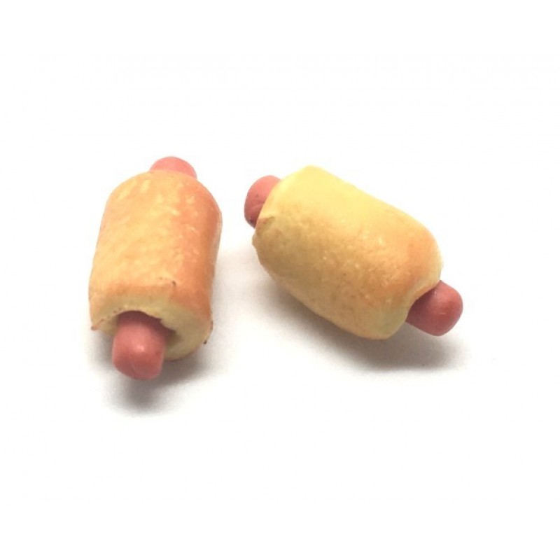 2 Cabochons Miniatures Hot Dog en Fimo 17x8mm