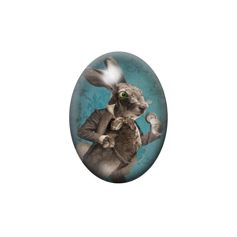 Cabochon en Verre Illustré Lapin Alice au Pays des Merveilles 13x18, 18x25 ou 30x40mm