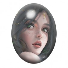 Cabochon en Verre Illustré Visage de Femme Elfe 13x18, 18x25 ou 30x40mm pour la création de bijoux fantaisie - DIY