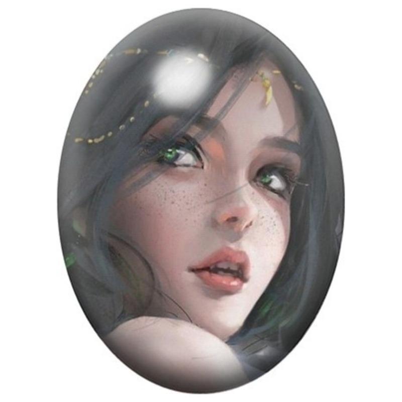 Cabochon en Verre Illustré Visage de Femme Elfe 13x18, 18x25 ou 30x40mm