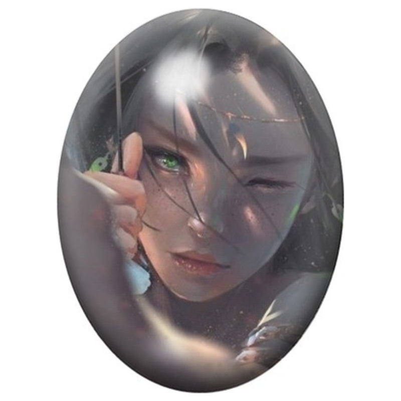 Cabochon en Verre Illustré Femme Elfe aux Yeux Fermés 13x18, 18x25 ou 30x40mm