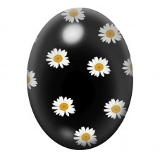 Cabochon en Verre Illustré Marguerites sur Fond Noir 13x18, 18x25 ou 30x40mm pour la création de bijoux fantaisie - DIY