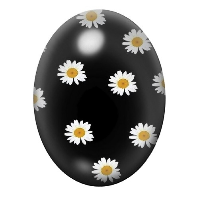 Cabochon en Verre Illustré Marguerites sur Fond Noir 13x18, 18x25 ou 30x40mm