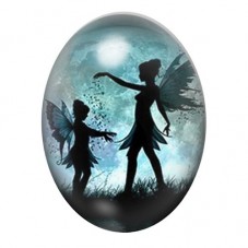 Cabochon en Verre Illustré Fées sous la Pleine Lune 13x18, 18x25 ou 30x40mm pour la création de bijoux fantaisie - DIY